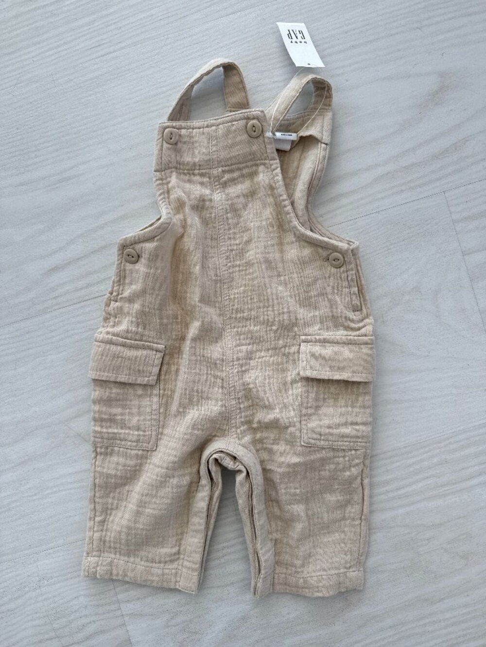 NWT Vintage Baby Gap Unisex Tan Quilted One Piece Overall Lined Thick 0-3m